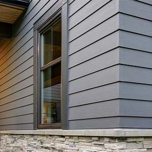 Blue Vinyl and Stone Siding